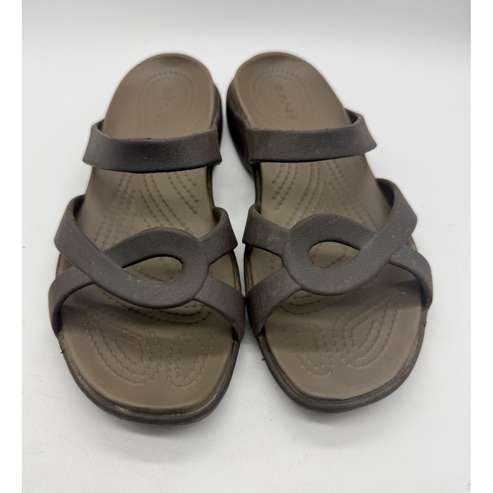 Women's 8 M Crocs Meleen Twist Brown Sandals 202497 Slip-On Flat Open Toe Slides